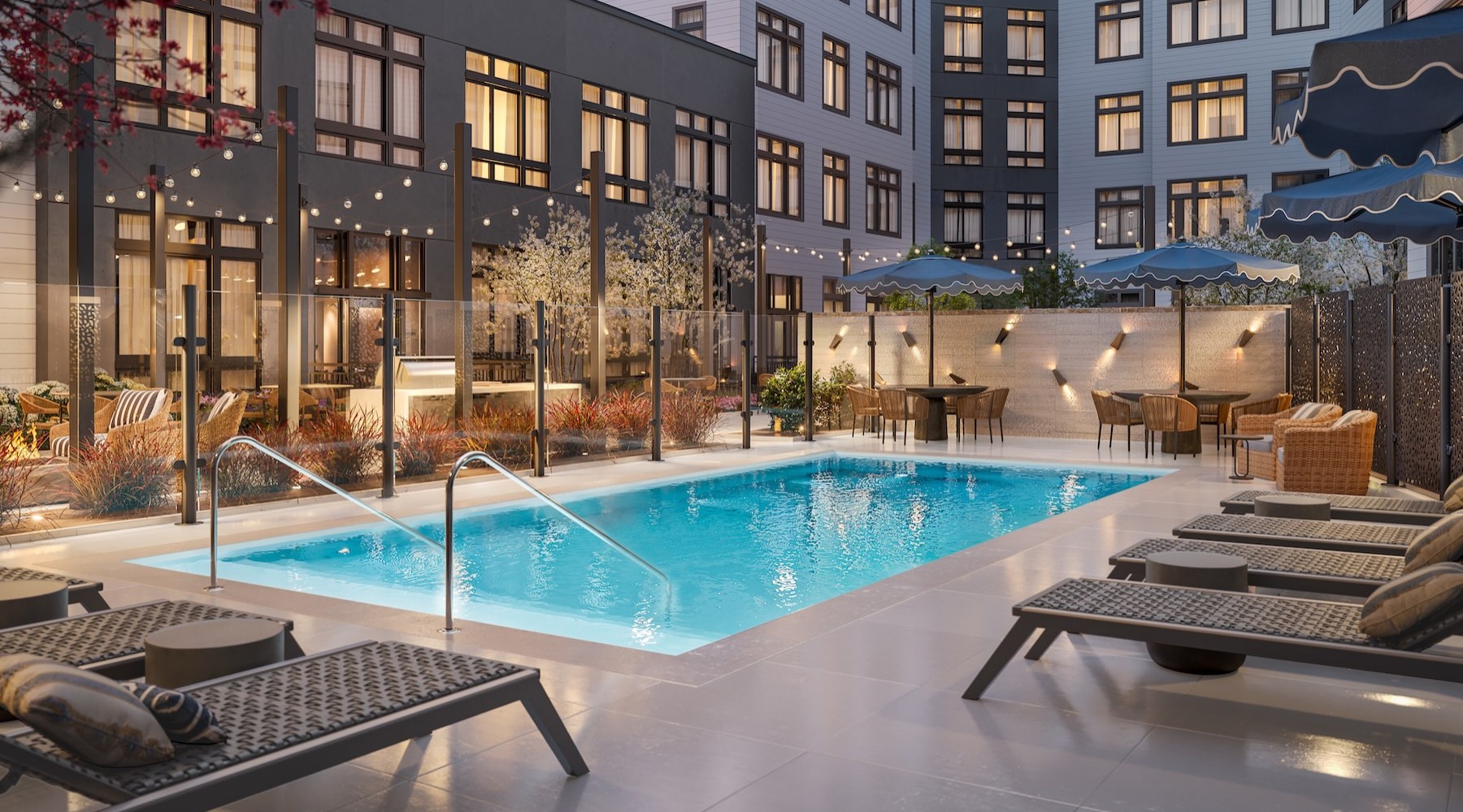 a swimming pool in a courtyard