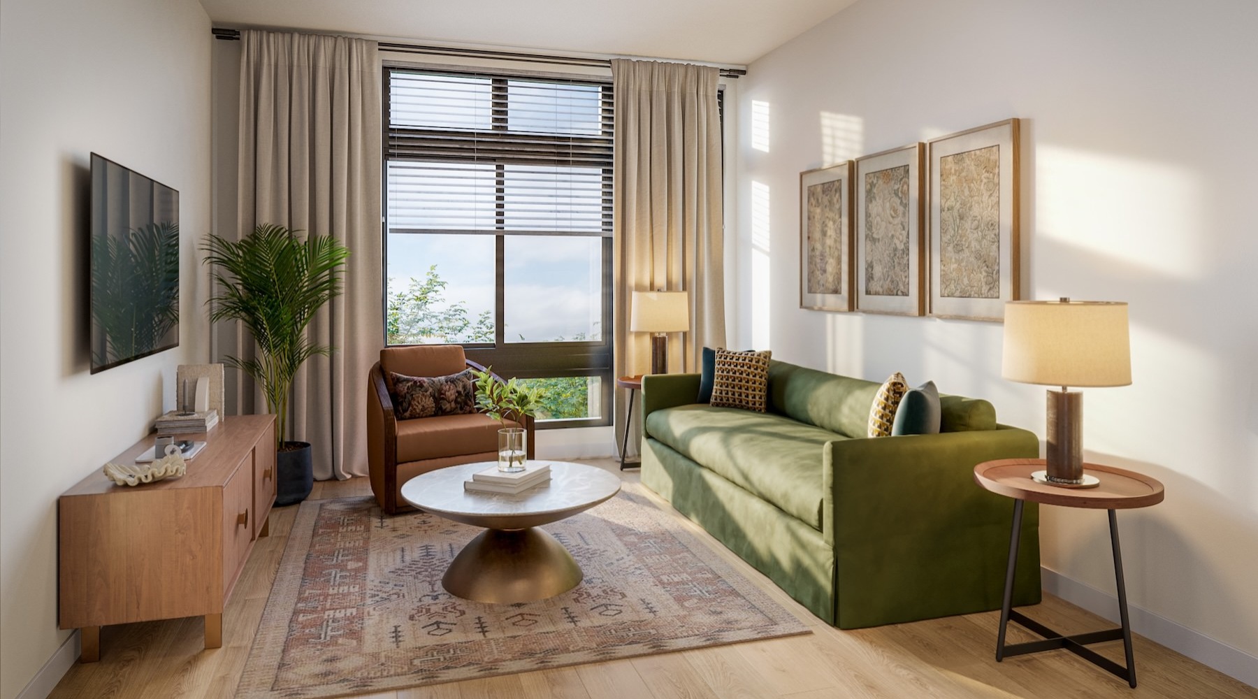 a living room with a couch and a coffee table