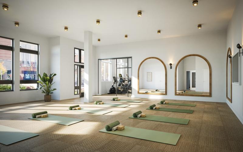 a yoga studio with mats